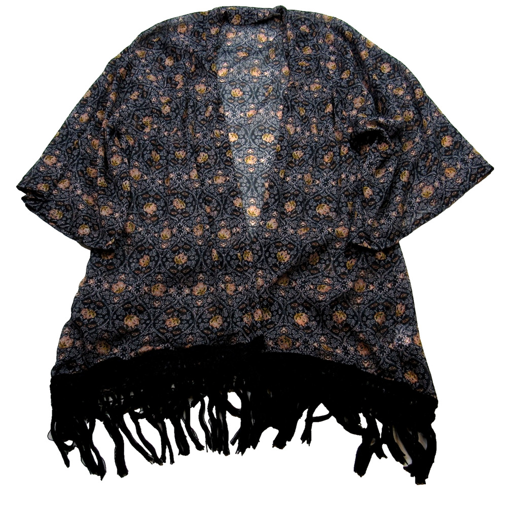 American Eagle Outfitters Womens Large XL Kimono Sheer Floral Boho Fringe